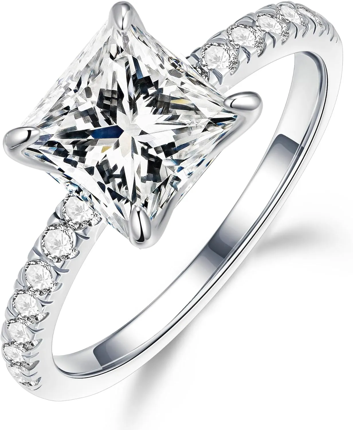 MOOSEA Princess Cut Moissanite Engagement Rings for Women - 2.5CT D Color VVS1 Clarity Lab Created Wedding Band 14K White Gold Plated 925 Sterling Silver Moissanite Ring Anniversary Birthday Gift