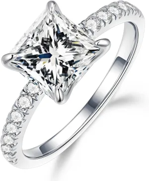 MOOSEA Princess Cut Moissanite Engagement Rings for Women - 2.5CT D Color VVS1 Clarity Lab Created Wedding Band 14K White Gold Plated 925 Sterling Silver Moissanite Ring Anniversary Birthday Gift