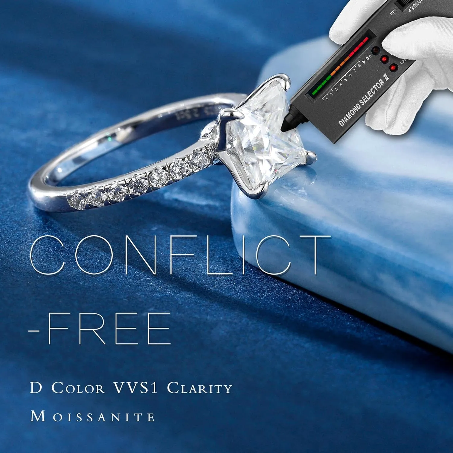 MOOSEA Princess Cut Moissanite Engagement Rings for Women - 2.5CT D Color VVS1 Clarity Lab Created Wedding Band 14K White Gold Plated 925 Sterling Silver Moissanite Ring Anniversary Birthday Gift