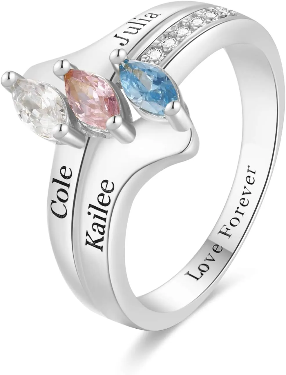 Mothers Ring with 3 Birthstones Personalized Mom Ring Custom 3 Name Promise Rings for Women Mothers Day Jewelry Gift for Mom Grandmother Mothers Day Gift
