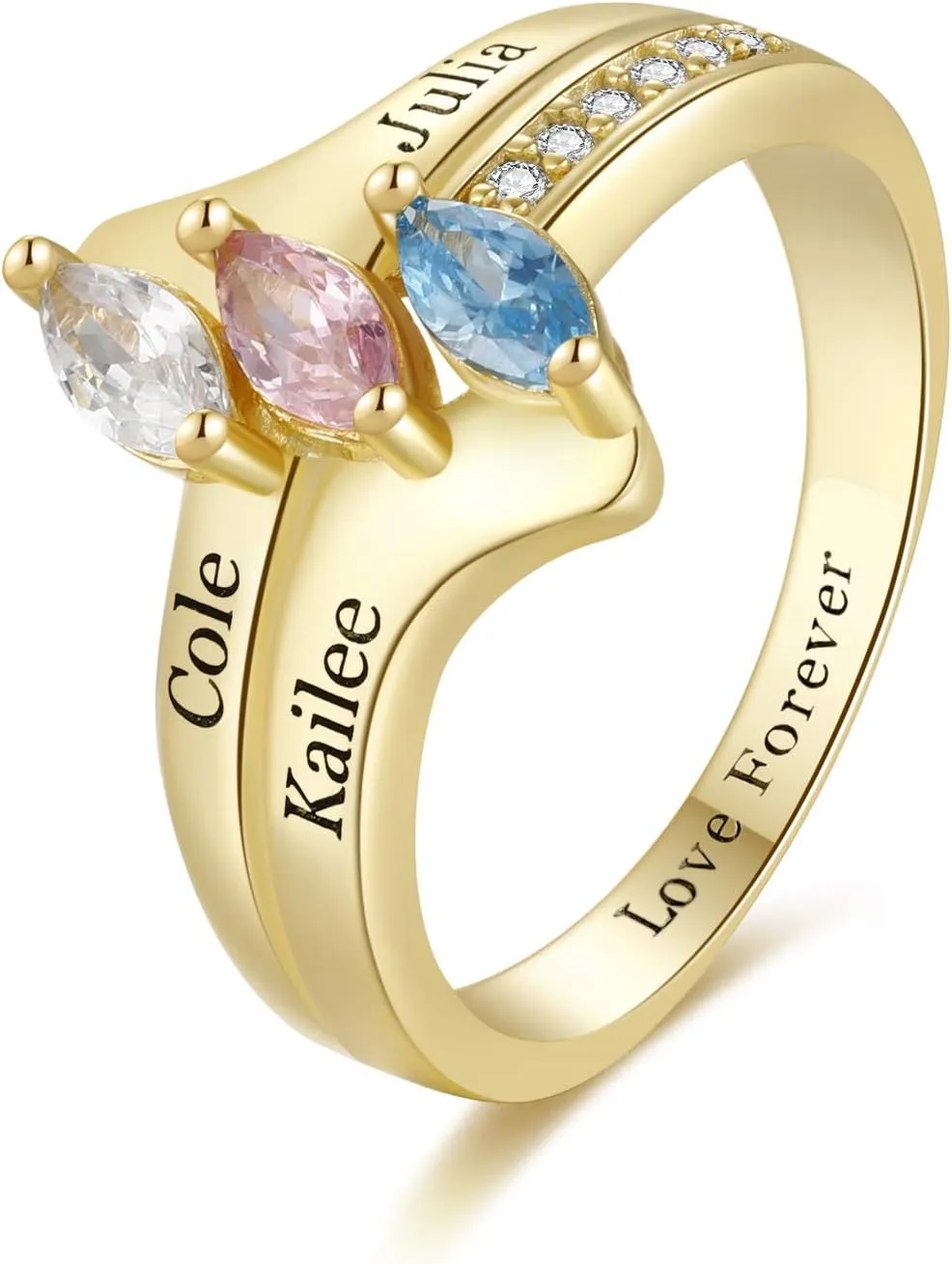 Mothers Ring with 3 Birthstones Personalized Mom Ring Custom 3 Name Promise Rings for Women Mothers Day Jewelry Gift for Mom Grandmother Mothers Day Gift