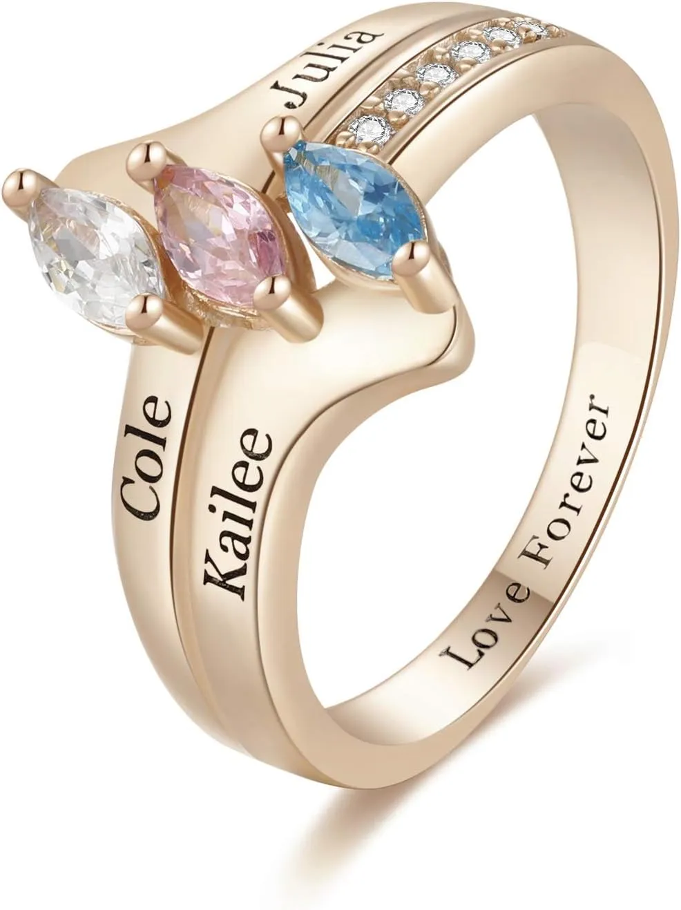 Mothers Ring with 3 Birthstones Personalized Mom Ring Custom 3 Name Promise Rings for Women Mothers Day Jewelry Gift for Mom Grandmother Mothers Day Gift