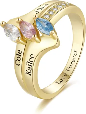Mothers Ring with 3 Birthstones Personalized Mom Ring Custom 3 Name Promise Rings for Women Mothers Day Jewelry Gift for Mom Grandmother Mothers Day Gift