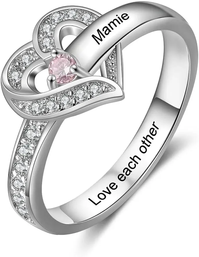 Mother's Rings with 1-6 Names and Simulated Round Birthstones Custom Family Name Ring for Women Personalized Meaningful Jewelry Gift for Mom Wife Grandma