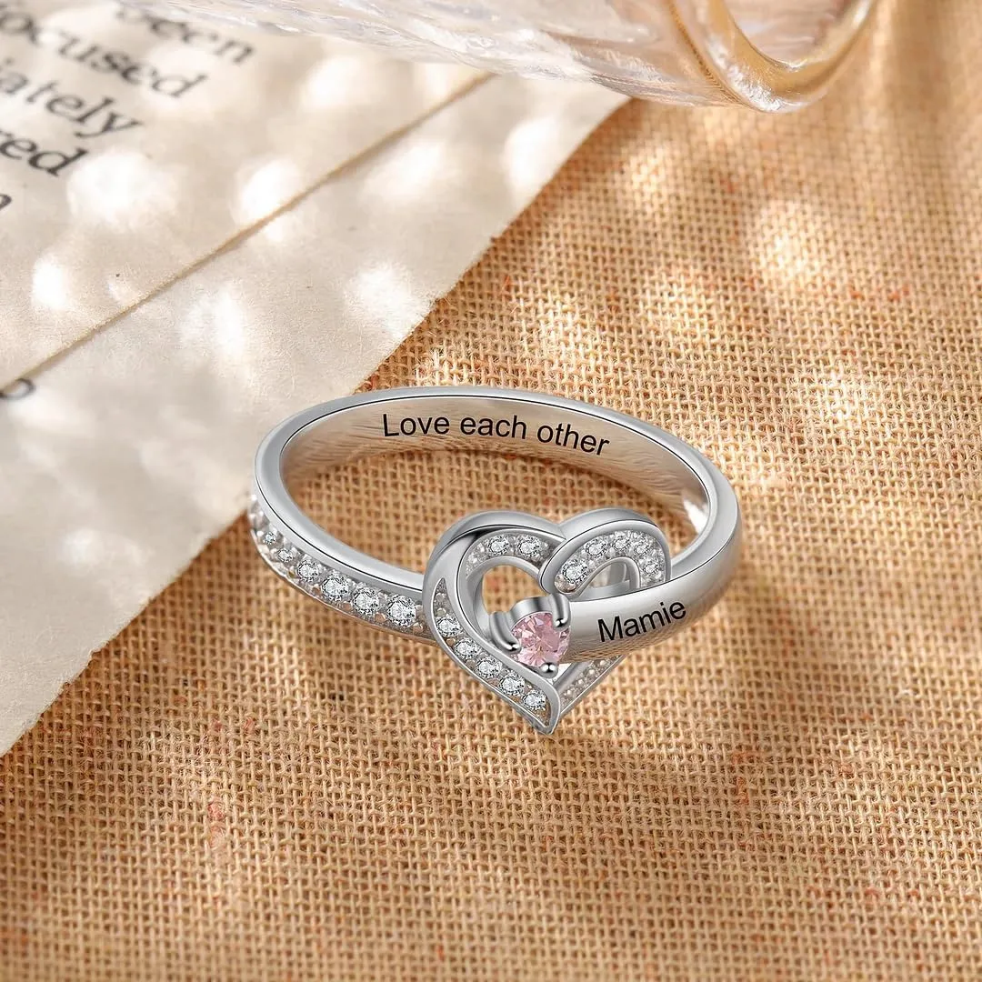Mother's Rings with 1-6 Names and Simulated Round Birthstones Custom Family Name Ring for Women Personalized Meaningful Jewelry Gift for Mom Wife Grandma