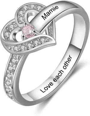 Mother's Rings with 1-6 Names and Simulated Round Birthstones Custom Family Name Ring for Women Personalized Meaningful Jewelry Gift for Mom Wife Grandma