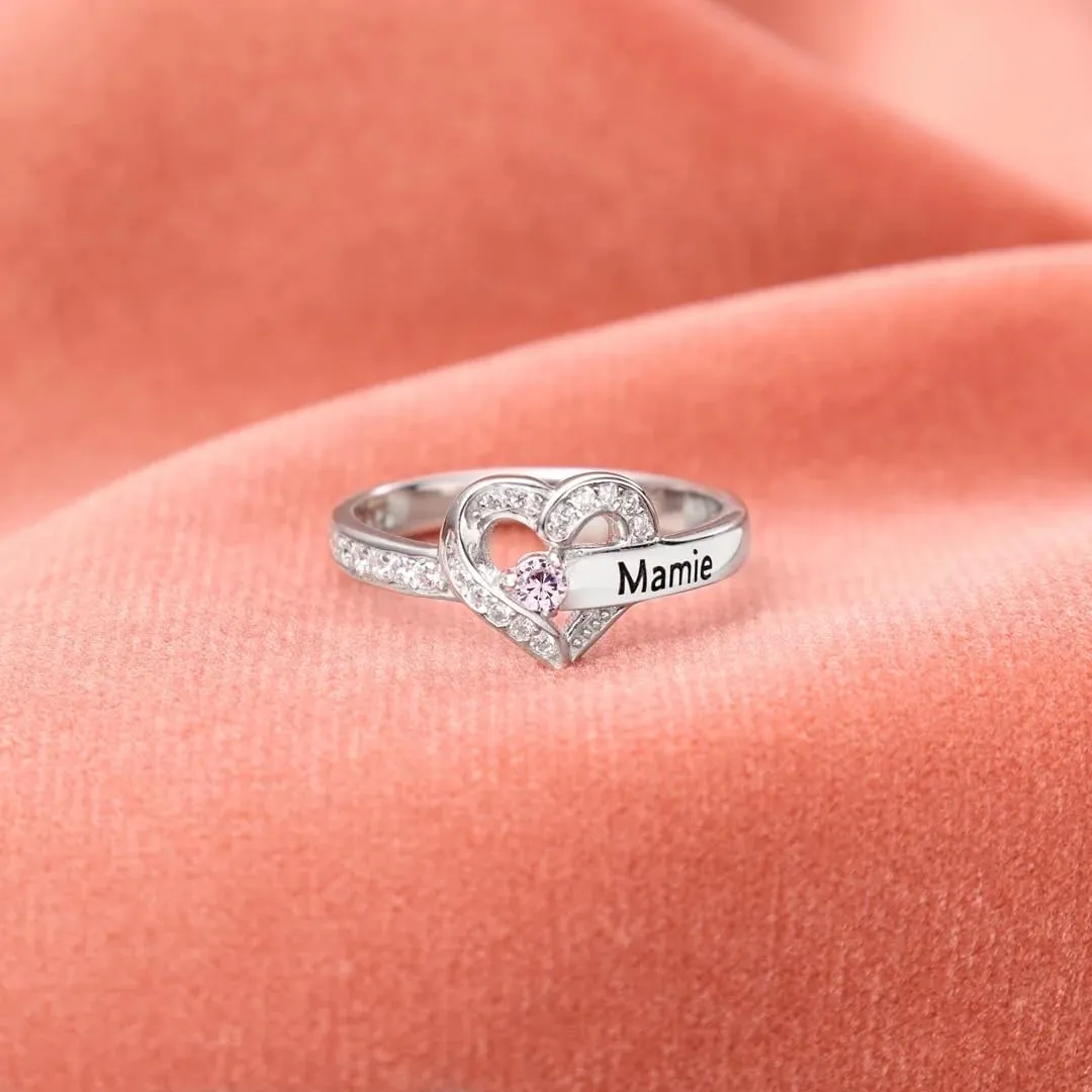 Mother's Rings with 1-6 Names and Simulated Round Birthstones Custom Family Name Ring for Women Personalized Meaningful Jewelry Gift for Mom Wife Grandma