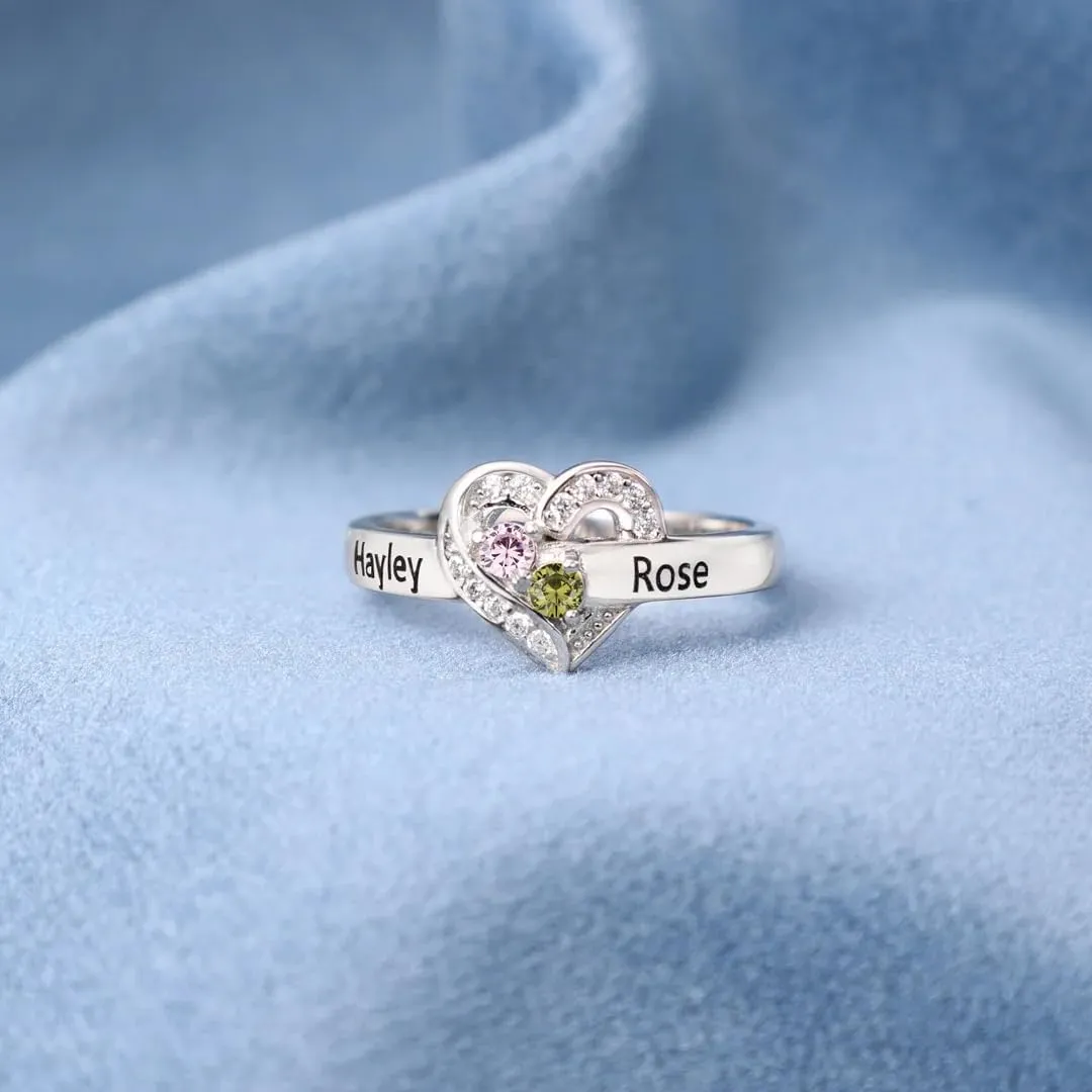 Mother's Rings with 1-6 Names and Simulated Round Birthstones Custom Family Name Ring for Women Personalized Meaningful Jewelry Gift for Mom Wife Grandma