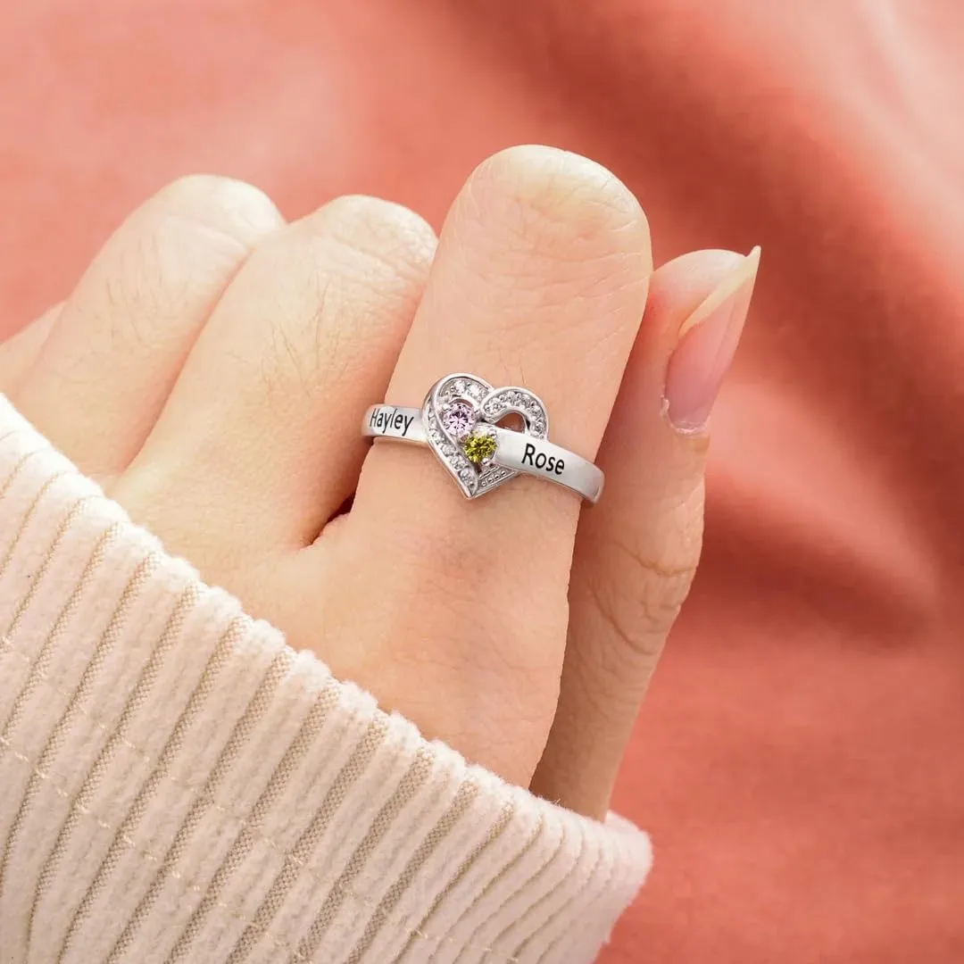 Mother's Rings with 1-6 Names and Simulated Round Birthstones Custom Family Name Ring for Women Personalized Meaningful Jewelry Gift for Mom Wife Grandma