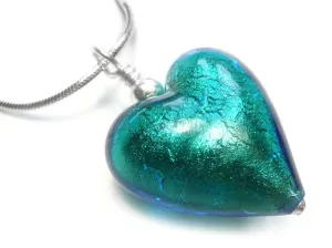 Murano Glass Heart Pendant - Kingfisher