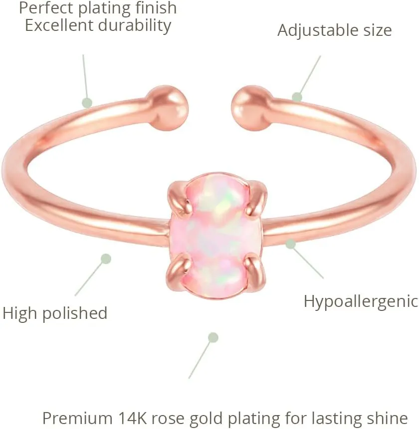 MUSTHAVE 18K Rose Gold Plated Opal Ring, White/Green/Pink Opal, Adjustable Size