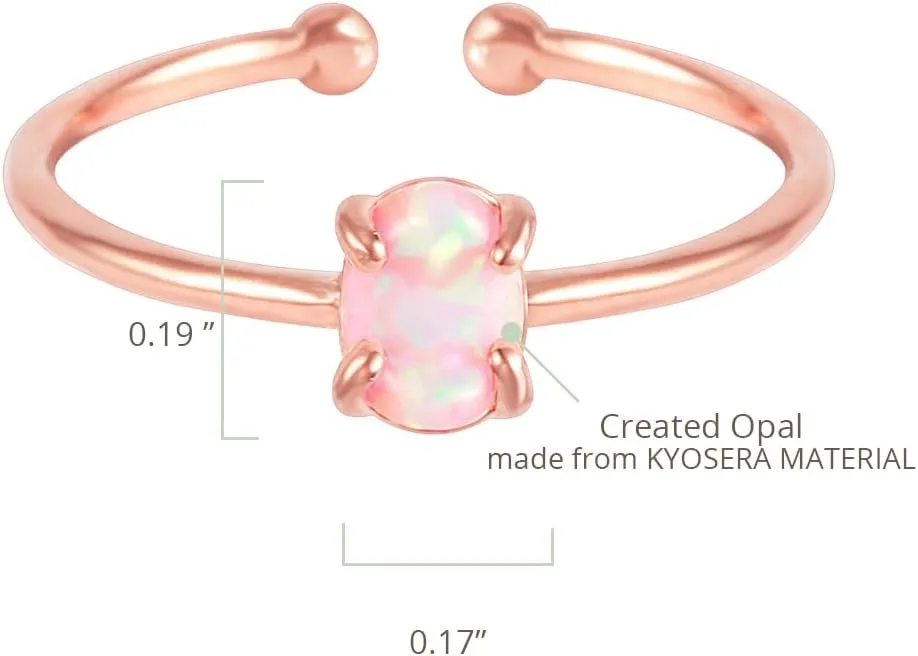 MUSTHAVE 18K Rose Gold Plated Opal Ring, White/Green/Pink Opal, Adjustable Size