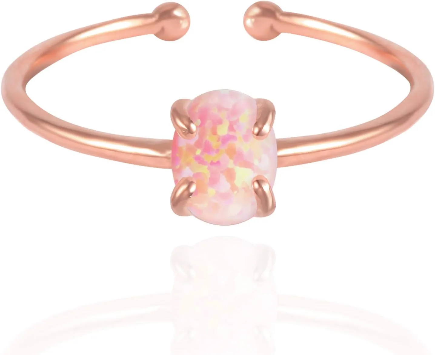 MUSTHAVE 18K Rose Gold Plated Opal Ring, White/Green/Pink Opal, Adjustable Size