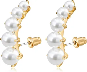MUYAN Pearl Hoop Earrings for Women, Gold Plated Beaded Pearl Earrings Lightweight White Pearl Hoops