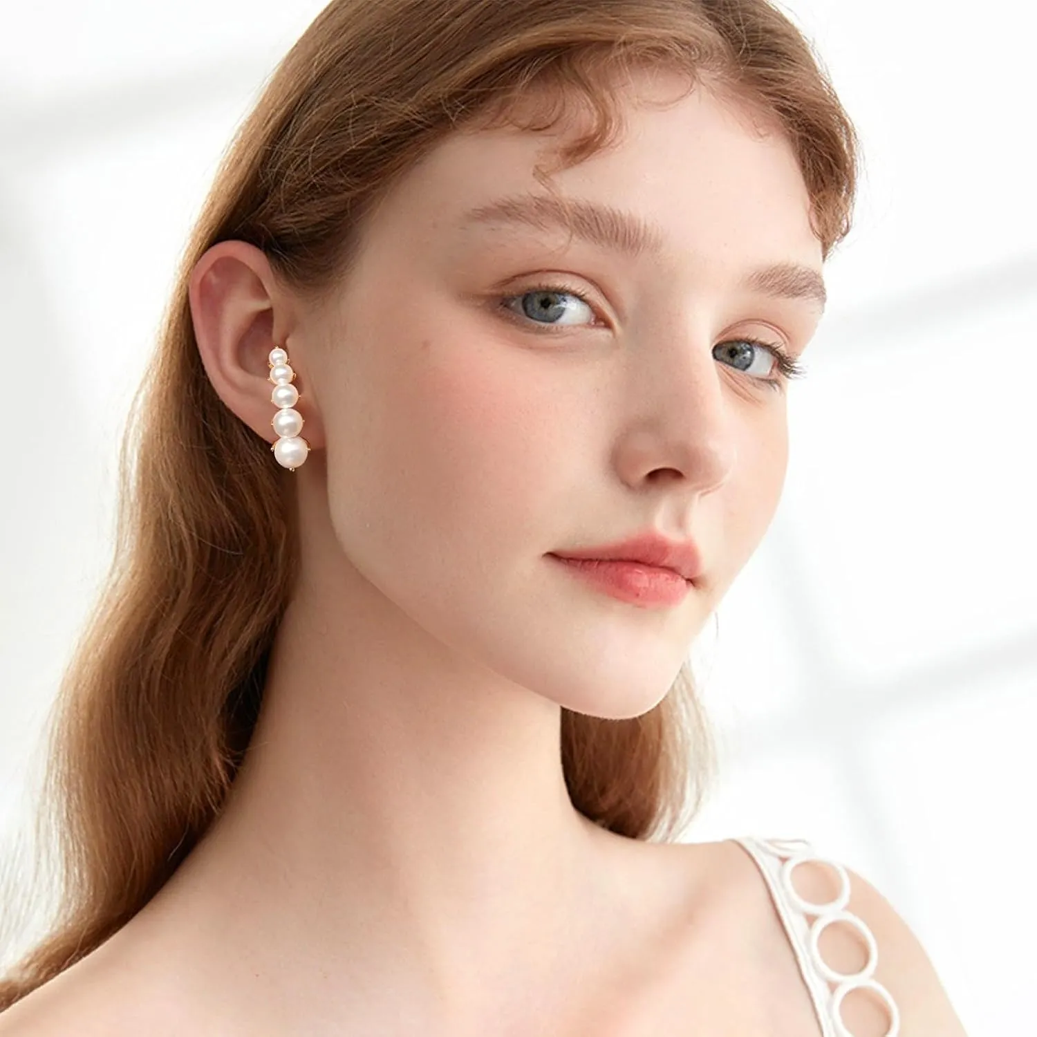 MUYAN Pearl Hoop Earrings for Women, Gold Plated Beaded Pearl Earrings Lightweight White Pearl Hoops