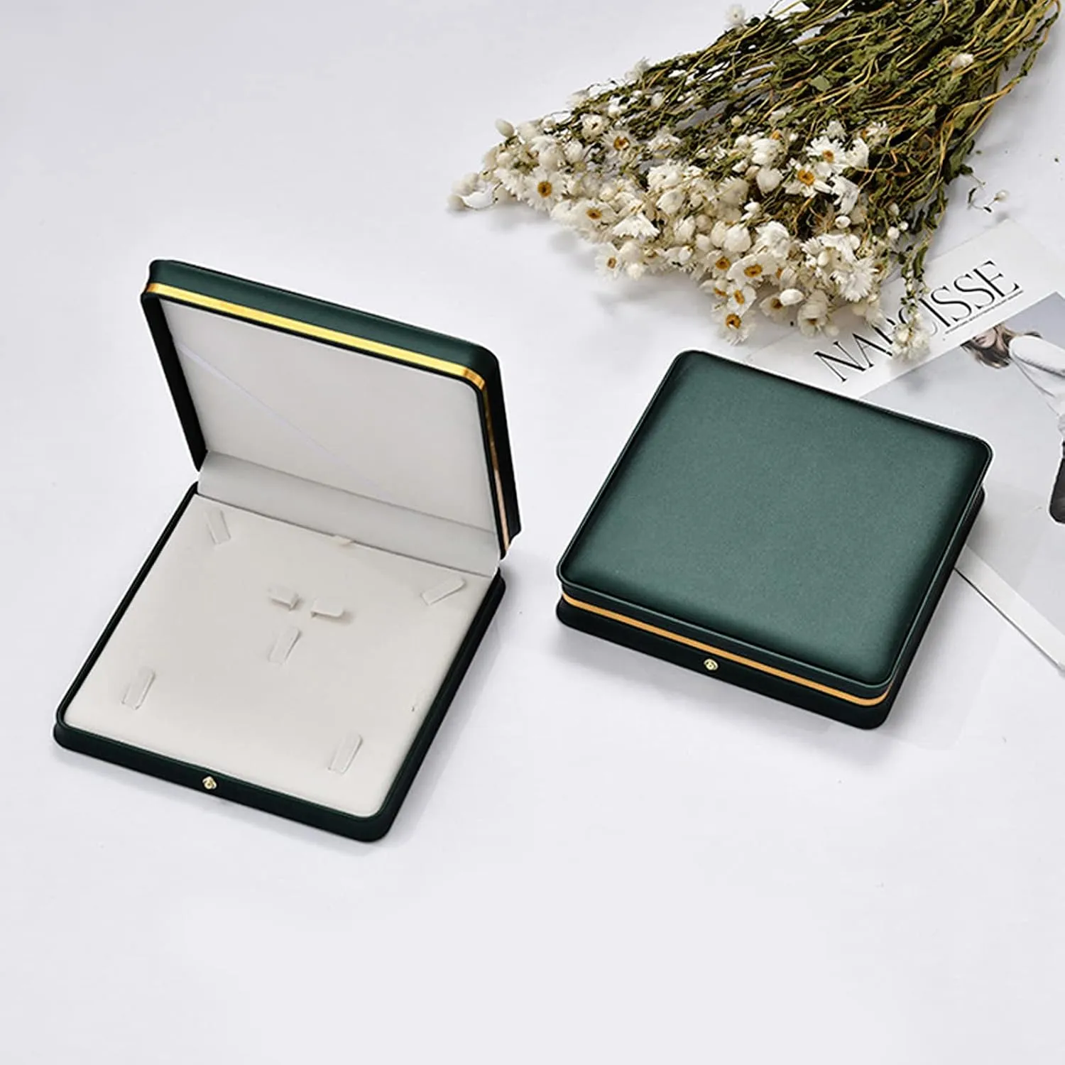 MY MIRONEY Big PU Leather Wedding Jewelry Sets Box Blackish Green Necklace Earring Ring Display Case Bracelet Storage Holder Jewelry Box Storage Organizer (7.48" x 7.48" x 1.57")