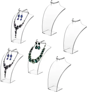 MyGift Premium Clear Acrylic Necklace Bust and Earring Display Stand - Countertop 3D Jewelry Holder, Set of 6