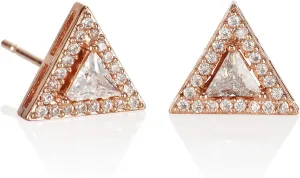 Namana Trillion Stud Earrings for Women. Triangle Halo Stud Earrings. Fine Silver Colored or 18 Carat Rose Gold Plated Earrings with Gift Box