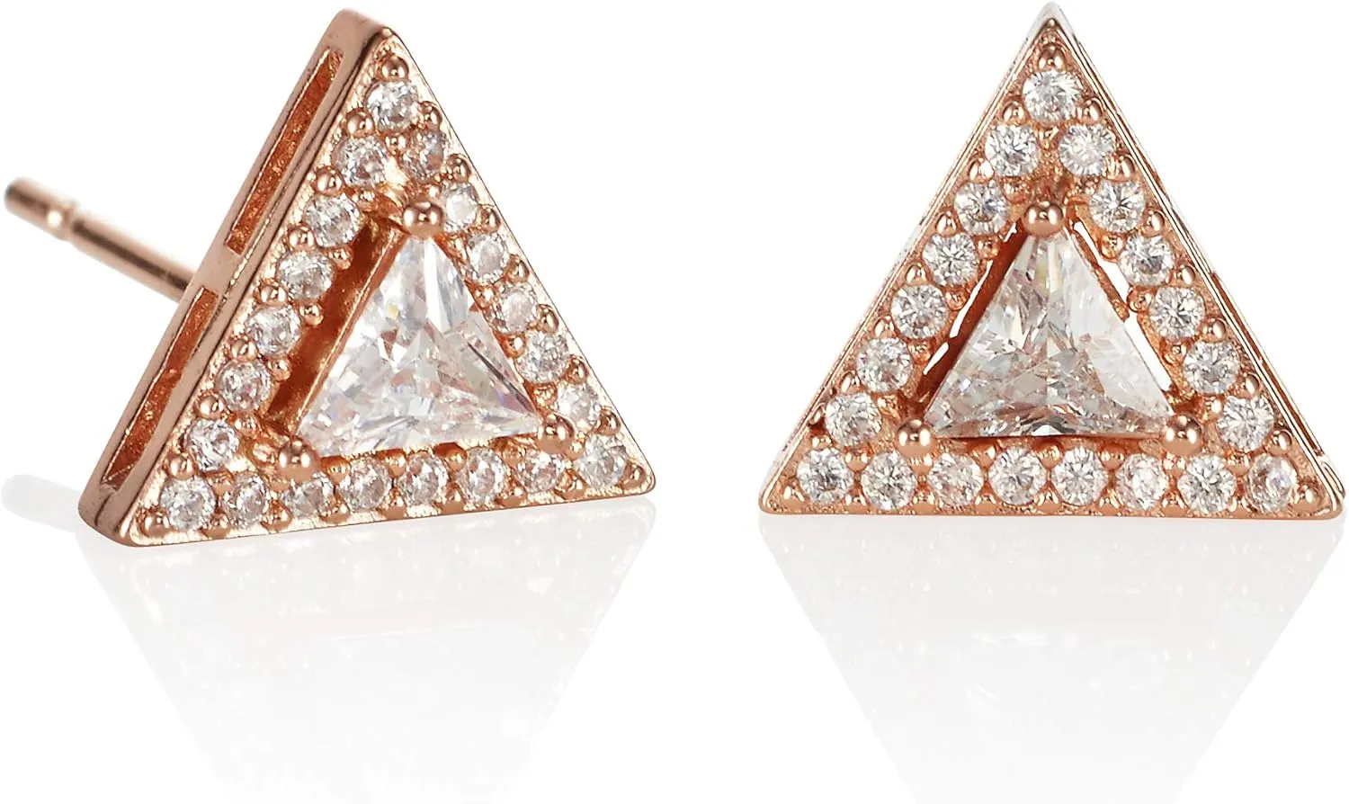 Namana Trillion Stud Earrings for Women. Triangle Halo Stud Earrings. Fine Silver Colored or 18 Carat Rose Gold Plated Earrings with Gift Box