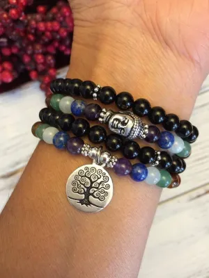 Natural 7 Chakra, black onyx 6mm 108 Mala Beads, Spiritual, Meditation Beads, Reiki, Japa Mala, Buddhist Prayer Beads, Yoga Bracelet, healing beads LKMALA-RRGU-3846