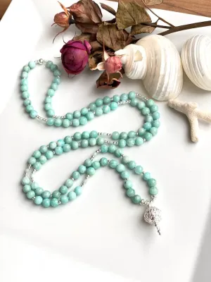 Natural amazonite 6mm 108 Mala Beads, Spiritual, Meditation Beads, Reiki, Japa Mala, Buddhist Prayer Beads, Yoga Bracelet, healing beads LKMALA-RRGU-3482, blue