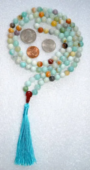 Natural Amazonite 8mm 108 Mala Beads, Spiritual, Meditation Beads, Reiki, Japa Mala, Buddhist Prayer Beads, Yoga Bracelet, healing beads LKMALA-RRGU-1812