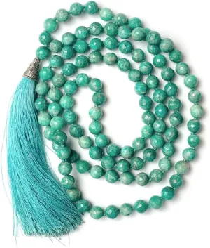 Natural Amazonite 8mm 108 Mala Beads, Spiritual, Meditation Beads, Reiki, Japa Mala, Buddhist Prayer Beads, Yoga Bracelet, healing beads LKMALA-RRGU-3159