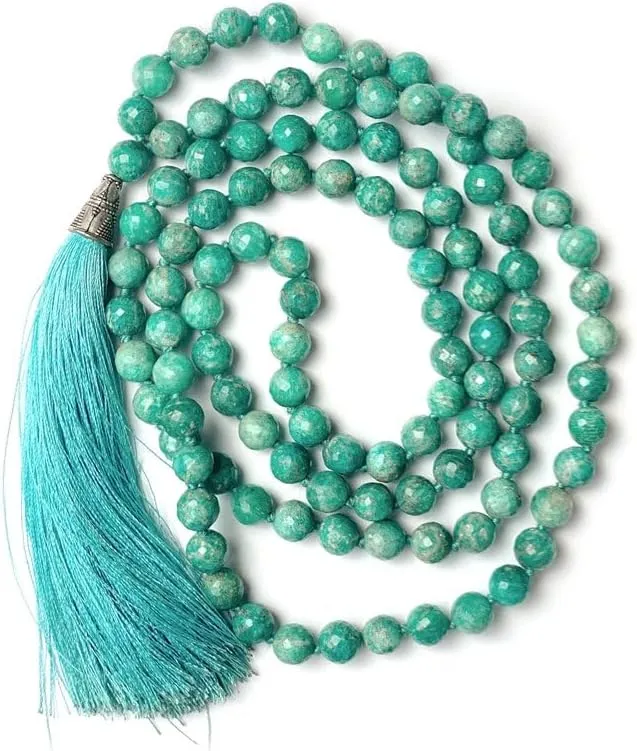 Natural Amazonite 8mm 108 Mala Beads, Spiritual, Meditation Beads, Reiki, Japa Mala, Buddhist Prayer Beads, Yoga Bracelet, healing beads LKMALA-RRGU-3159