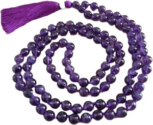 Natural Amethyst 8mm 108 Mala Beads, Spiritual, Meditation Beads, Reiki, Japa Mala, Buddhist Prayer Beads, Yoga Bracelet, healing beads LKMALA-RRGU-1560, 34 inch, purple