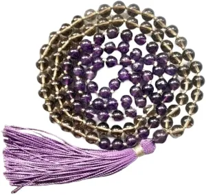 Natural Amethyst & Quartz 8mm 108 Mala Beads, Spiritual, Meditation Beads, Reiki, Japa Mala, Buddhist Prayer Beads, Yoga Bracelet, healing beads LKMALA-RRGU-1063