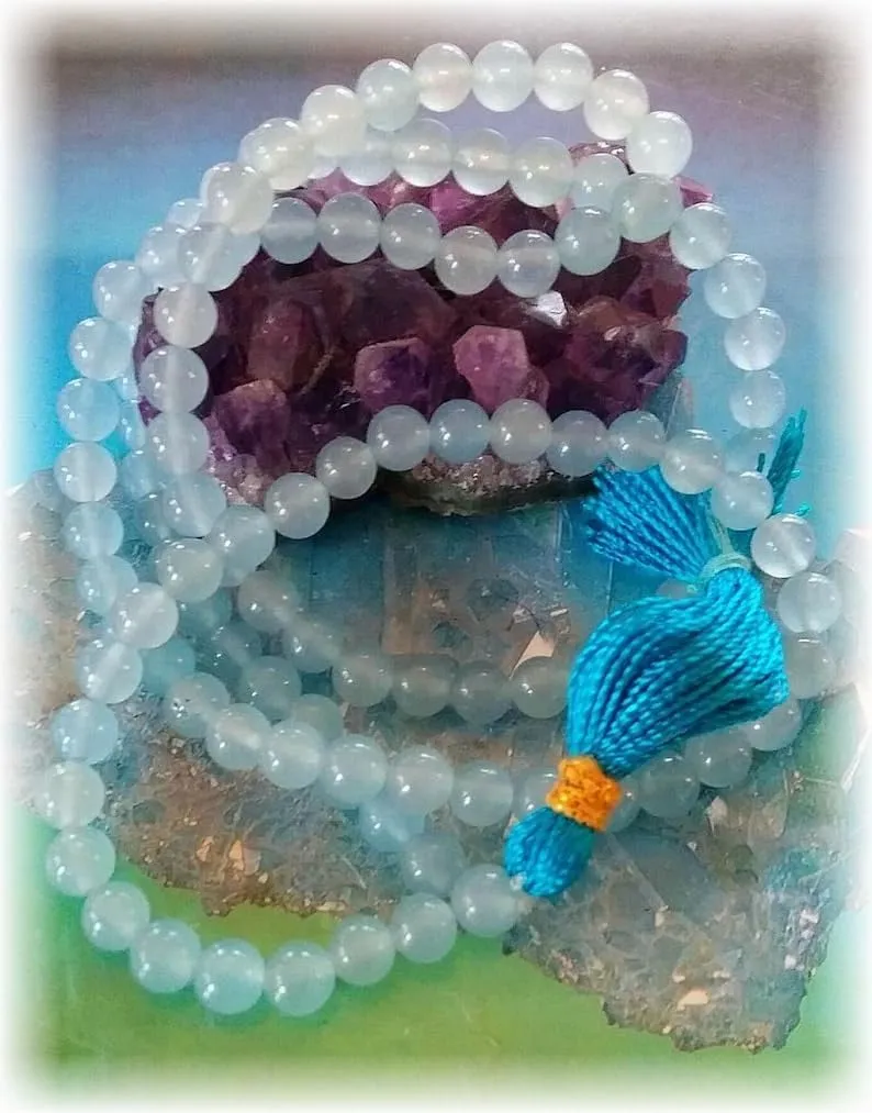 Natural AQUAMARINE 6mm 108 Mala Beads, Spiritual, Meditation Beads, Reiki, Japa Mala, Buddhist Prayer Beads, Yoga Bracelet, healing beads LKMALA-RRGU-3074