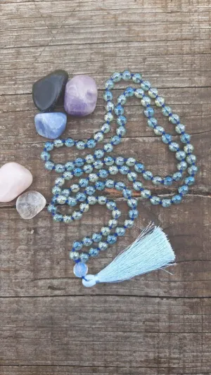 Natural AURA QUARTZ 8mm 108 Mala Beads, Spiritual, Meditation Beads, Reiki, Japa Mala, Buddhist Prayer Beads, Yoga Bracelet, healing beads LKMALA-RRGU-3935
