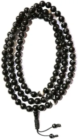 Natural Black Agate 6mm 108 Mala Beads, Spiritual, Meditation Beads, Reiki, Japa Mala, Buddhist Prayer Beads, Yoga Bracelet, healing beads LKMALA-RRGU-948