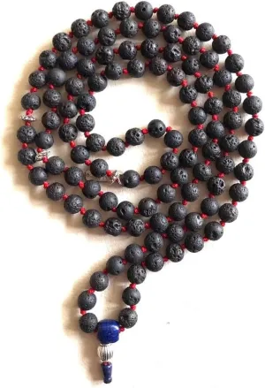 Natural Black Basalt Lava 8mm 108 Mala Beads, Spiritual, Meditation Beads, Reiki, Japa Mala, Buddhist Prayer Beads, Yoga Bracelet, healing beads LKMALA-RRGU-1633