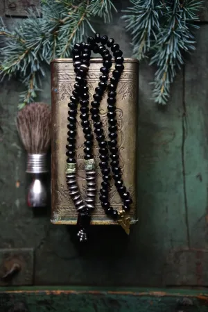Natural Black Onyx and African Wood 10mm 108 Mala Beads, Spiritual, Meditation Beads, Reiki, Japa Mala, Buddhist Prayer Beads, Yoga Bracelet, healing beads LKMALA-RRGU-3230, 34 inch