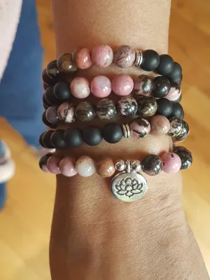 Natural Black Onyx and Rhodonite 8mm 108 Mala Beads, Spiritual, Meditation Beads, Reiki, Japa Mala, Buddhist Prayer Beads, Yoga Bracelet, healing beads LKMALA-RRGU-1505