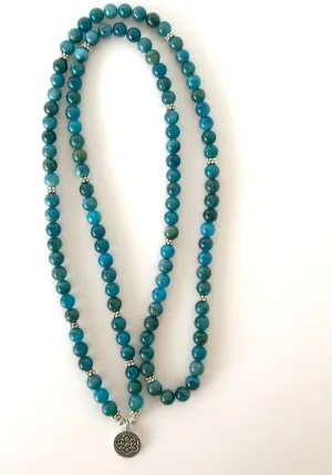 Natural Blue Apatite 8mm 108 Mala Beads, Spiritual, Meditation Beads, Reiki, Japa Mala, Buddhist Prayer Beads, Yoga Bracelet, healing beads LKMALA-RRGU-3343