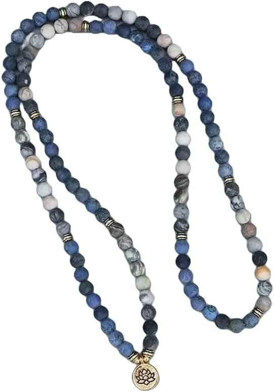 Natural Blue Picasso Jasper 8mm 108 Mala Beads, Spiritual, Meditation Beads, Reiki, Japa Mala, Buddhist Prayer Beads, Yoga Bracelet, healing beads LKMALA-RRGU-1429, 34 inch