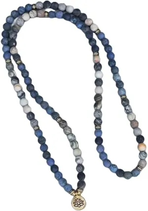 Natural Blue Picasso Jasper 8mm 108 Mala Beads, Spiritual, Meditation Beads, Reiki, Japa Mala, Buddhist Prayer Beads, Yoga Bracelet, healing beads LKMALA-RRGU-1429, 34 inch