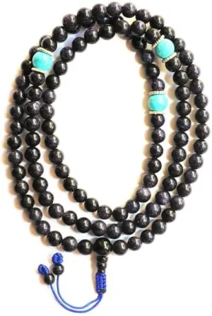Natural Blue Sun Stone,turquoise 8mm 108 Mala Beads, Spiritual, Meditation Beads, Reiki, Japa Mala, Buddhist Prayer Beads, Yoga Bracelet, healing beads LKMALA-RRGU-931