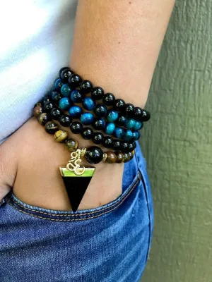 Natural Blue Tiger eye and ONYX 8mm 108 Mala Beads, Spiritual, Meditation Beads, Reiki, Japa Mala, Buddhist Prayer Beads, Yoga Bracelet, healing beads LKMALA-RRGU-2382