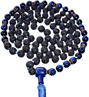 Natural Blue Tiger eye, lava 8mm 108 Mala Beads, Spiritual, Meditation Beads, Reiki, Japa Mala, Buddhist Prayer Beads, Yoga Bracelet, healing beads LKMALA-RRGU-1788