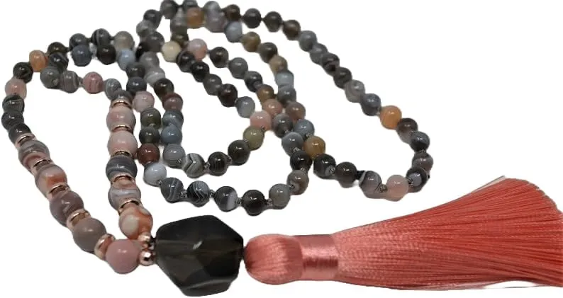 Natural Botswana Agate 8mm-7x3mm 108 Mala Beads, Spiritual, Meditation Beads, Reiki, Japa Mala, Buddhist Prayer Beads, Yoga Bracelet, healing beads LKMALA-RRGU-354