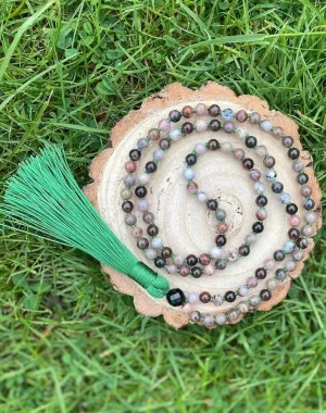 Natural Brazil Petrified Wood and Black Onyx 6mm-8mm 108 Mala Beads, Spiritual, Meditation Beads, Reiki, Japa Mala, Buddhist Prayer Beads, Yoga Bracelet, healing beads LKMALA-RRGU-525