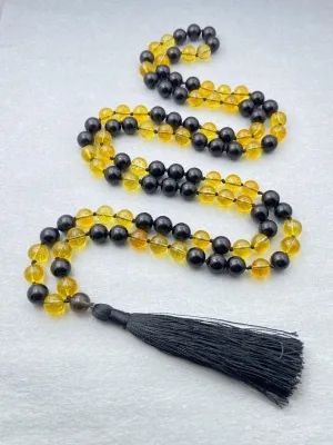 Natural Citrine & Black Onyx 8mm 108 Mala Beads, Spiritual, Meditation Beads, Reiki, Japa Mala, Buddhist Prayer Beads, Yoga Bracelet, healing beads LKMALA-RRGU-3601
