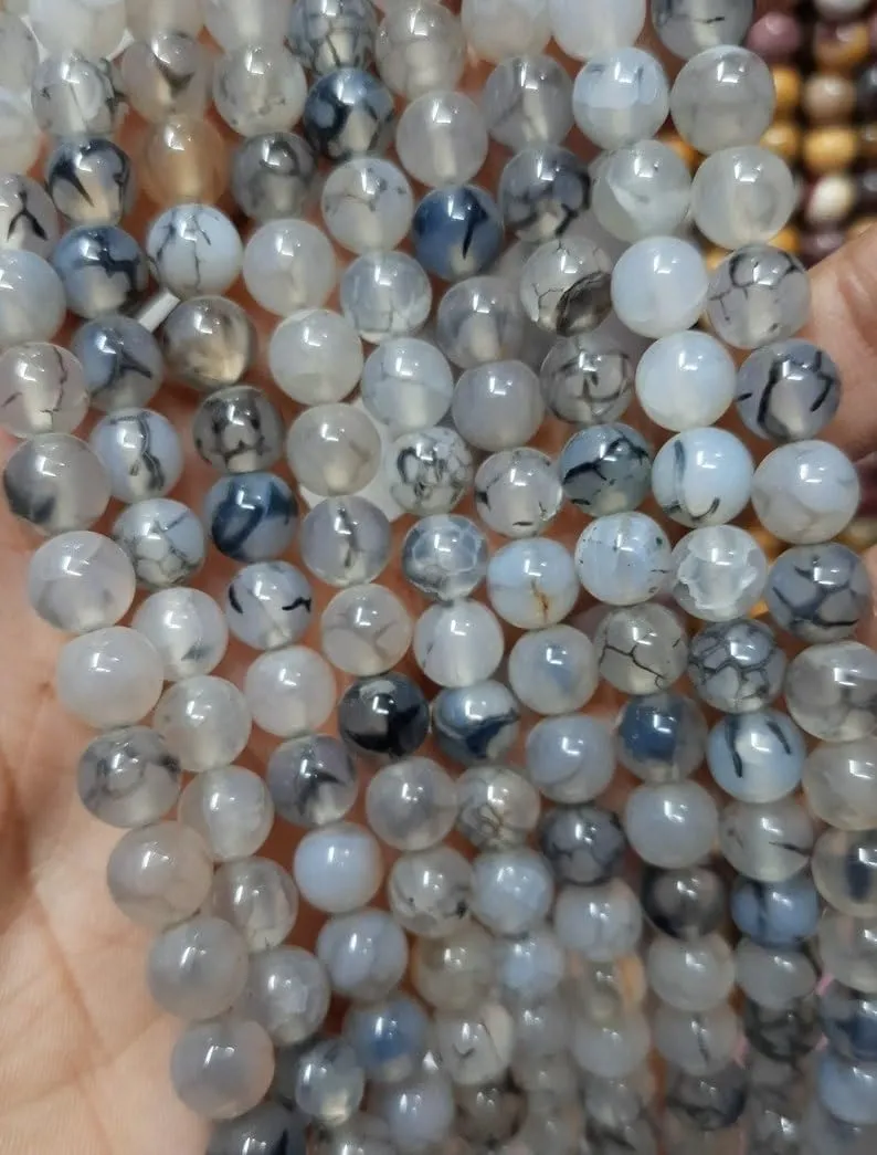 Natural Dragon Agate 8mm 108 Mala Beads, Spiritual, Meditation Beads, Reiki, Japa Mala, Buddhist Prayer Beads, Yoga Bracelet, healing beads LKMALA-RRGU-1448, 34 inch, grey