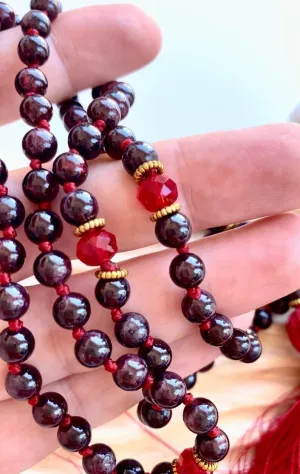 Natural Garnet 6mm-12mm 108 Mala Beads, Spiritual, Meditation Beads, Reiki, Japa Mala, Buddhist Prayer Beads, Yoga Bracelet, healing beads LKMALA-RRGU-1077