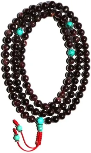 Natural Garnet,Turquoise 8mm 108 Mala Beads, Spiritual, Meditation Beads, Reiki, Japa Mala, Buddhist Prayer Beads, Yoga Bracelet, healing beads LKMALA-RRGU-664