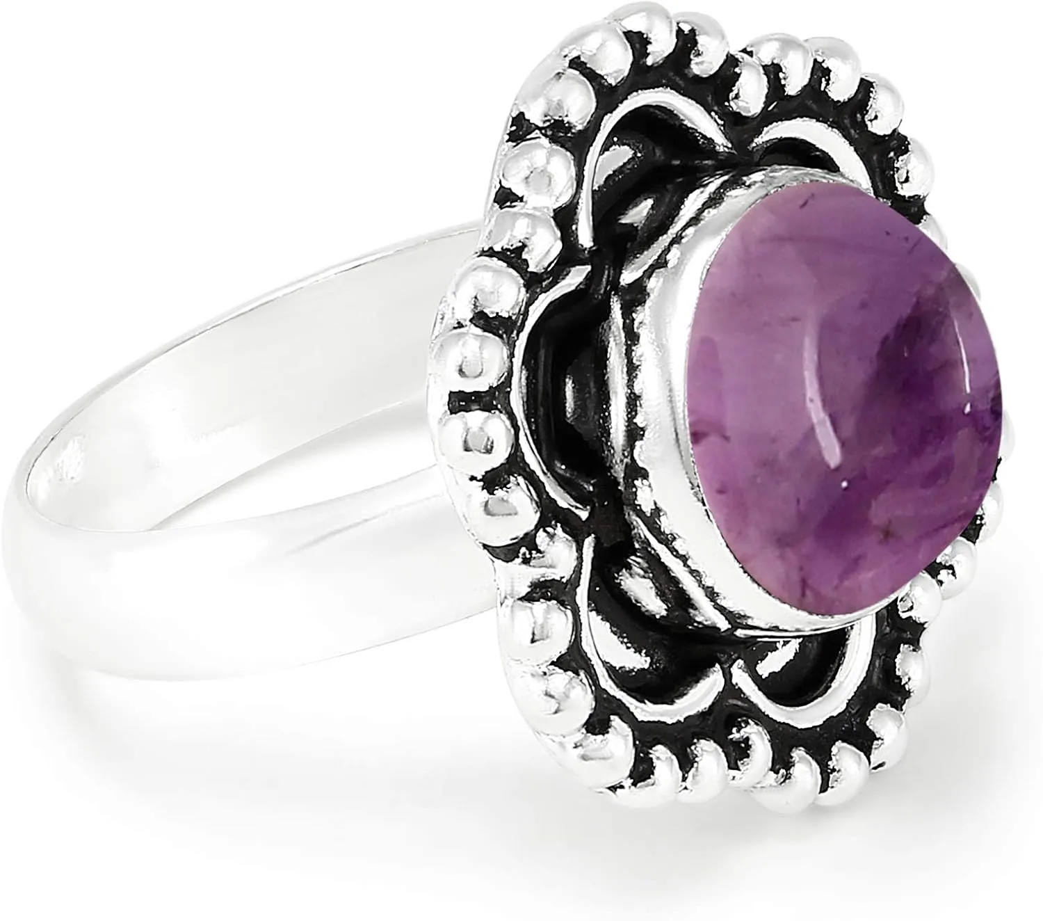 Natural Gemstone Solitaire Rings for Women - 925 Silver Overlay 1 Stone Flower Design Vintage Style Birthstone Jewelry Ring - Gifts for Wedding Christmas Mother's Day Valentine's Day