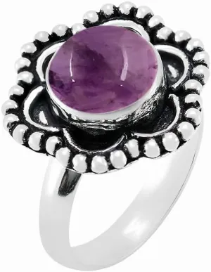Natural Gemstone Solitaire Rings for Women - 925 Silver Overlay 1 Stone Flower Design Vintage Style Birthstone Jewelry Ring - Gifts for Wedding Christmas Mother's Day Valentine's Day